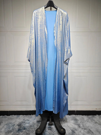 Shiny Party Abaya Batwing Satin Open Kimono Luxury Abayas Kaftan