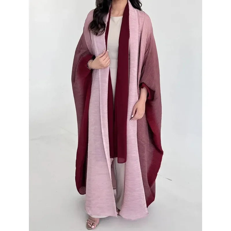 Wrinkled Windbreaker Jacket Bat Sleeve Scarf Collar Gradient Long Retro Coats and Jackets