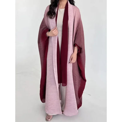Wrinkled Windbreaker Jacket Bat Sleeve Scarf Collar Gradient Long Retro Coats and Jackets