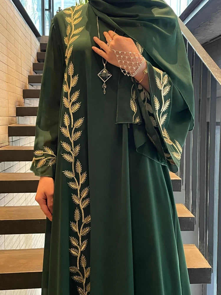Abaya Embroidery with Scarf 2 Piece Set Long Abayas Kaftan Headscarf Gorgeous