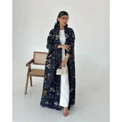 Pleated Trench Coat Vintage Printed Cardigan Loose Plus Size Long Luxury Abaya