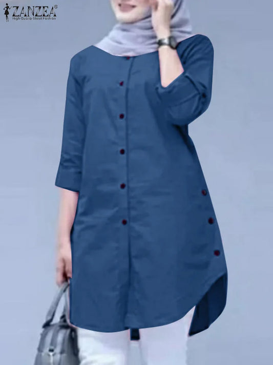 Hijab Blouse Spring Long Sleeve O Neck Tops Abaya Turkey Kaftan Isamic Long Shirt