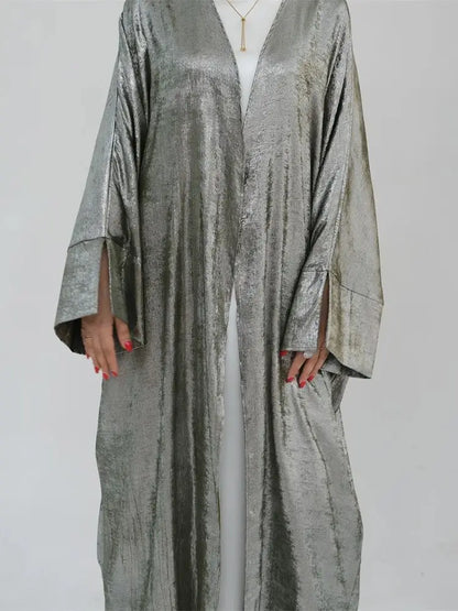 Shiny Batwing Satin Open Kimono Abaya Luxury Abayas Kaftan