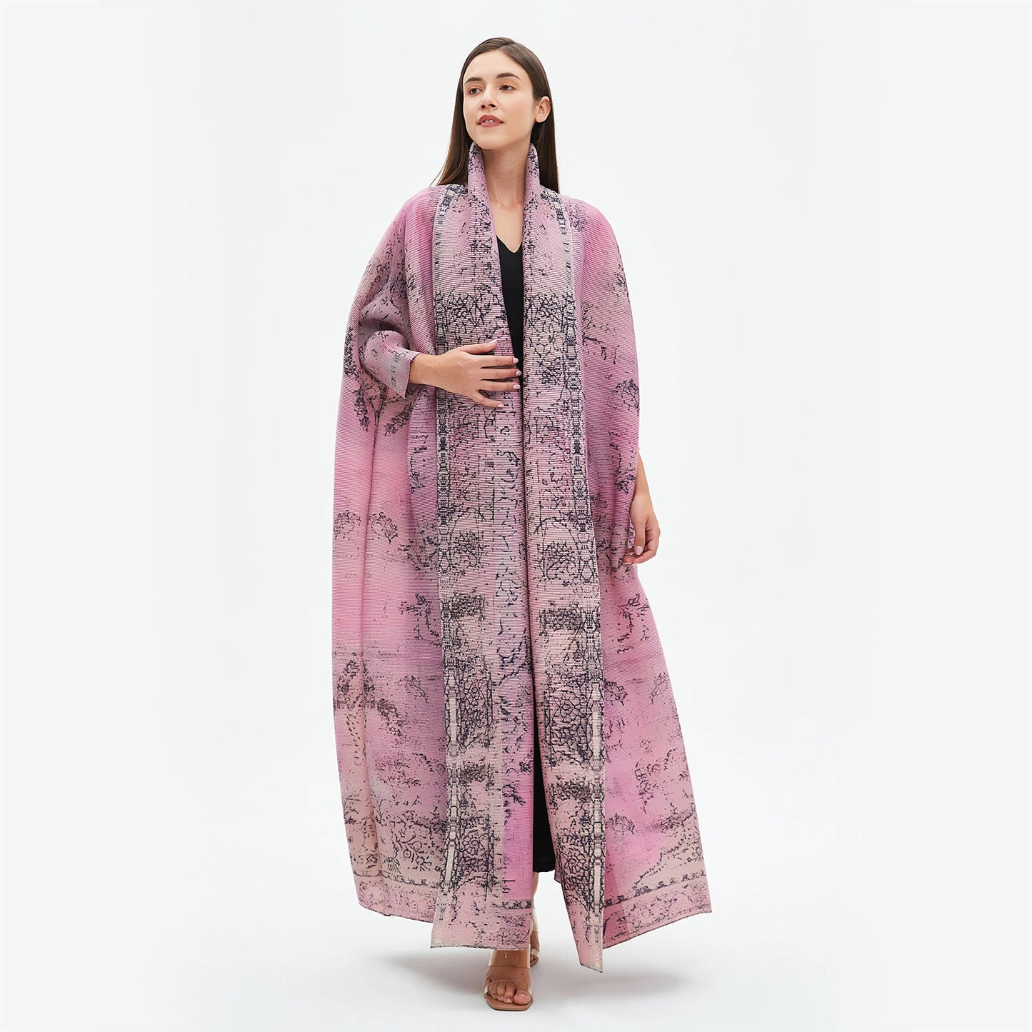 Wrinkled Windbreaker Jacket Bat Sleeve Scarf Collar Gradient Long Retro Coats and Jackets