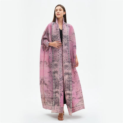 Wrinkled Windbreaker Jacket Bat Sleeve Scarf Collar Gradient Long Retro Coats and Jackets