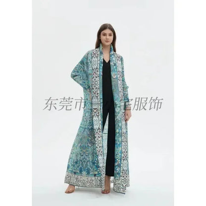 Pleated Trench Coat Vintage Printed Cardigan Loose Plus Size Long Luxury Abaya