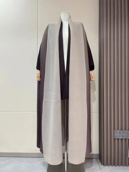 Wrinkled Windbreaker Jacket Bat Sleeve Scarf Collar Gradient Long Retro Coats and Jackets