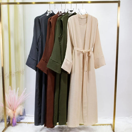 2pics Sets Two Pieces Out Abaya Loose Cardigan Coat Sleeveless Inner with Belt