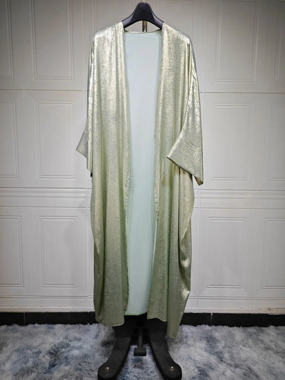 Shiny Party Abaya Batwing Satin Open Kimono Luxury Abayas Kaftan
