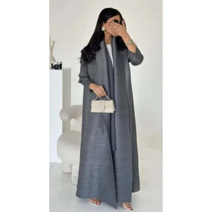 Pleated Trench Coat Vintage Printed Cardigan Loose Plus Size Long Luxury Abaya