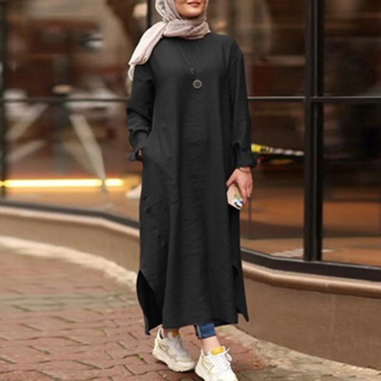 Long Sleeve Casual Arabian Abayas Solid Color Abaya Turkey Kaftans s Maxi
