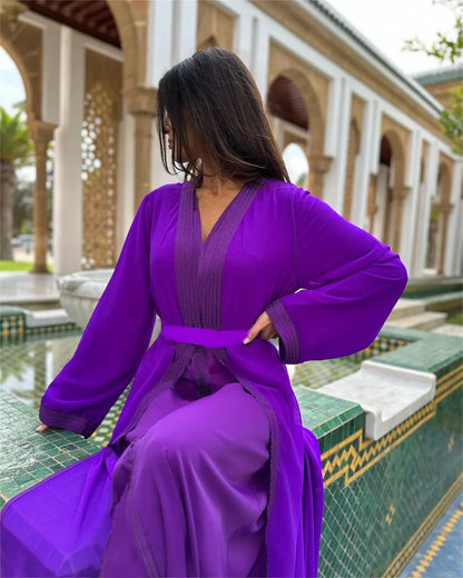 Black Open Abaya Kaftan Longue Caftan