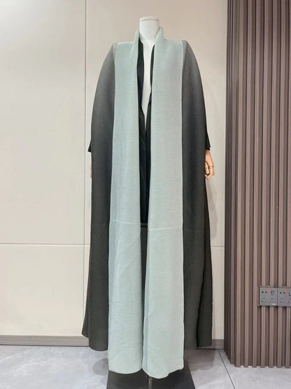 Wrinkled Windbreaker Jacket Bat Sleeve Scarf Collar Gradient Long Retro Coats and Jackets