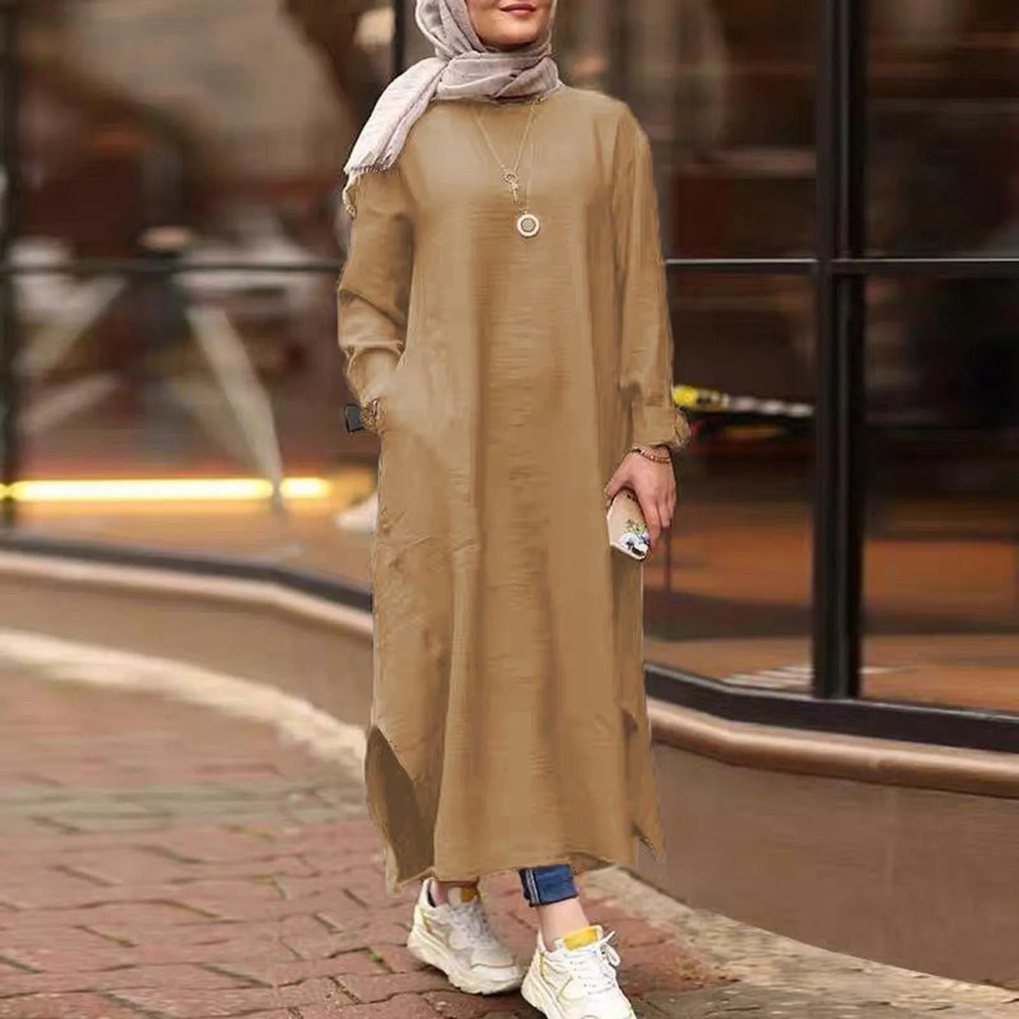 Long Sleeve Casual Arabian Abayas Solid Color Abaya Turkey Kaftans s Maxi