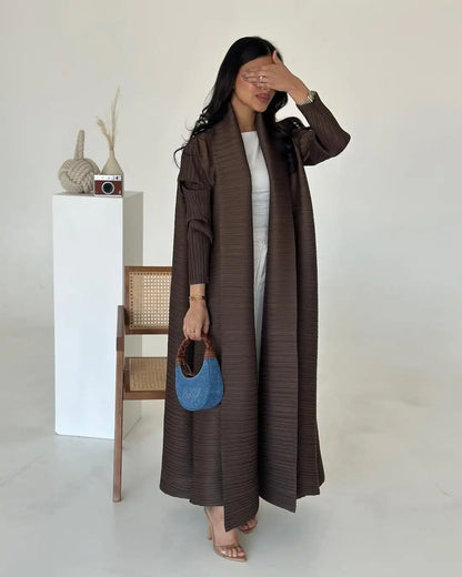 Pleated Trench Coat Vintage Printed Cardigan Loose Plus Size Long Luxury Abaya
