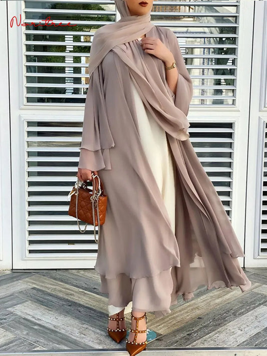 Chiffon Abaya Kimono Cardigan Abayas Casual female With Belt F2664