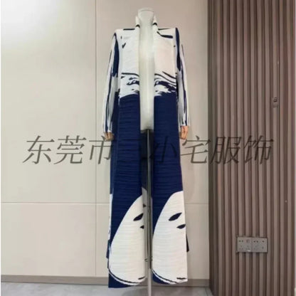 Pleated Trench Coat Vintage Printed Cardigan Loose Plus Size Long Luxury Abaya