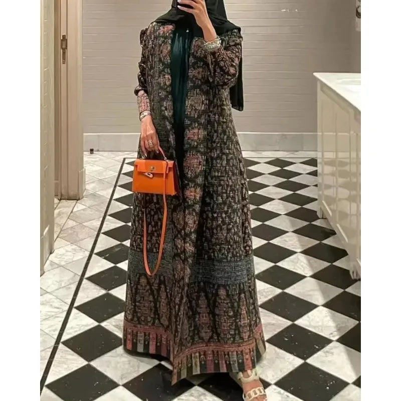 Abaya Vintage Printed Cardigan Loose Large Size Luxury Spring