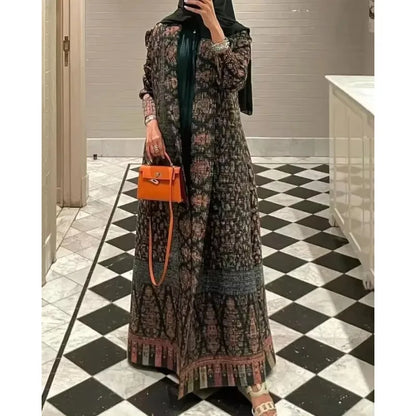 Abaya Vintage Printed Cardigan Loose Large Size Luxury Spring