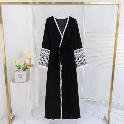 Open Front Abaya Long Sleeve Cardigan Abayas With Belt Maxi 's Tassel Embroidery Kaftan s