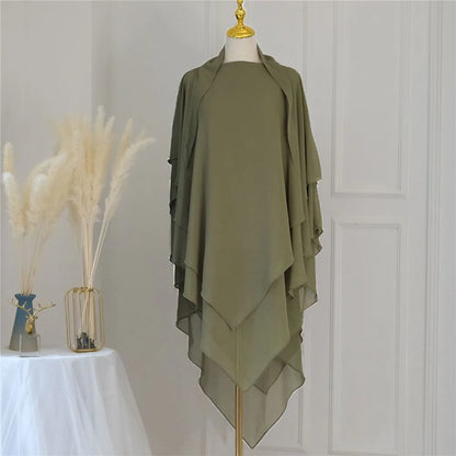 3 Layers Chiffon Long Headcover Headscarf Niqab Headdress
