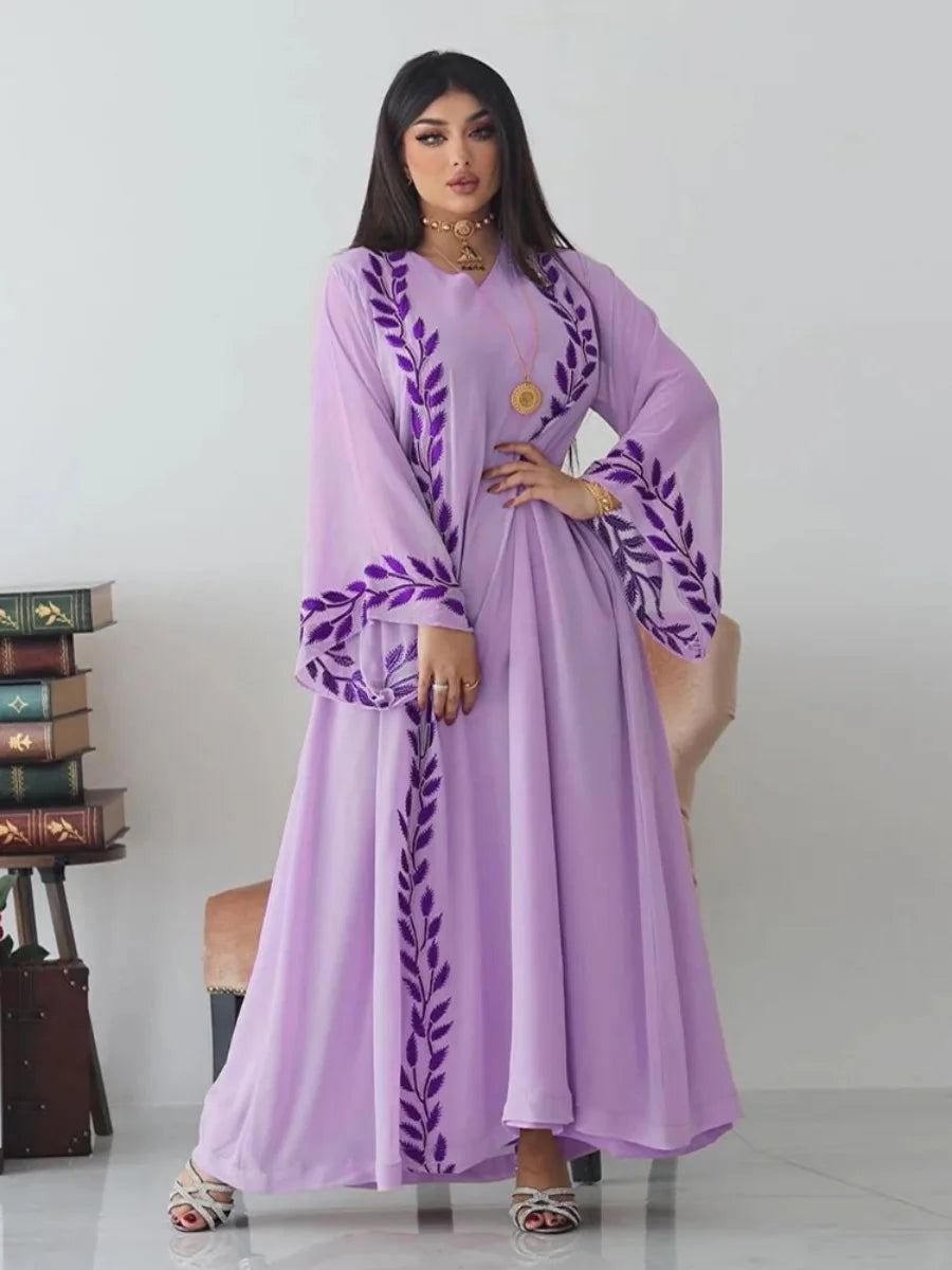 Abaya Embroidery with Scarf 2 Piece Set Long Abayas Kaftan Headscarf Gorgeous