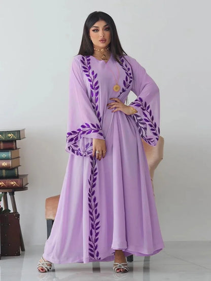 Abaya Embroidery with Scarf 2 Piece Set Long Abayas Kaftan Headscarf Gorgeous