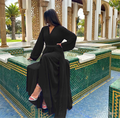 Black Open Abaya Kaftan Longue Caftan