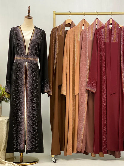Selling Rhinestone Cardigan With Pockets Kebaya Kimono Abaya Red
