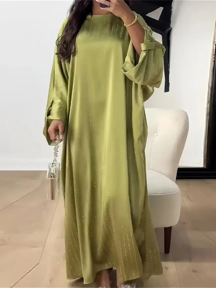 Black Satin Batwing Abaya Luxury e Kaftan