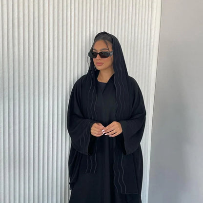 Abaya Black Gray Open Abayas With Hijab Outfit Kaftan Kebaya Cardigan