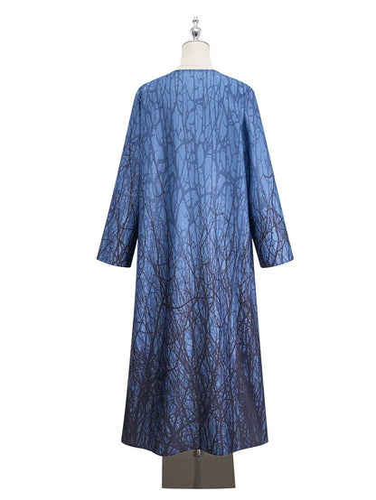 Blue Tree Branch Design Open Abaya Long Outer Garment Moroccan ing in Daily Life or