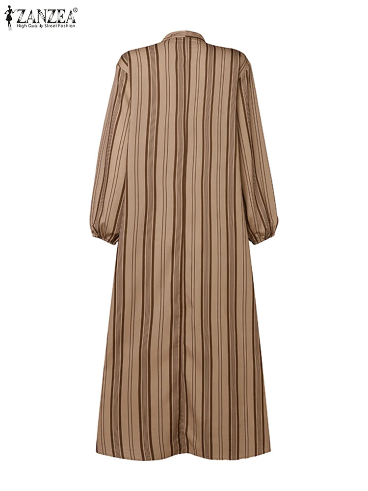 Hijab Turkey Striped Bow Tie Nek 2025 Spring Long Sleeve Abaya Seam Detail Maxi