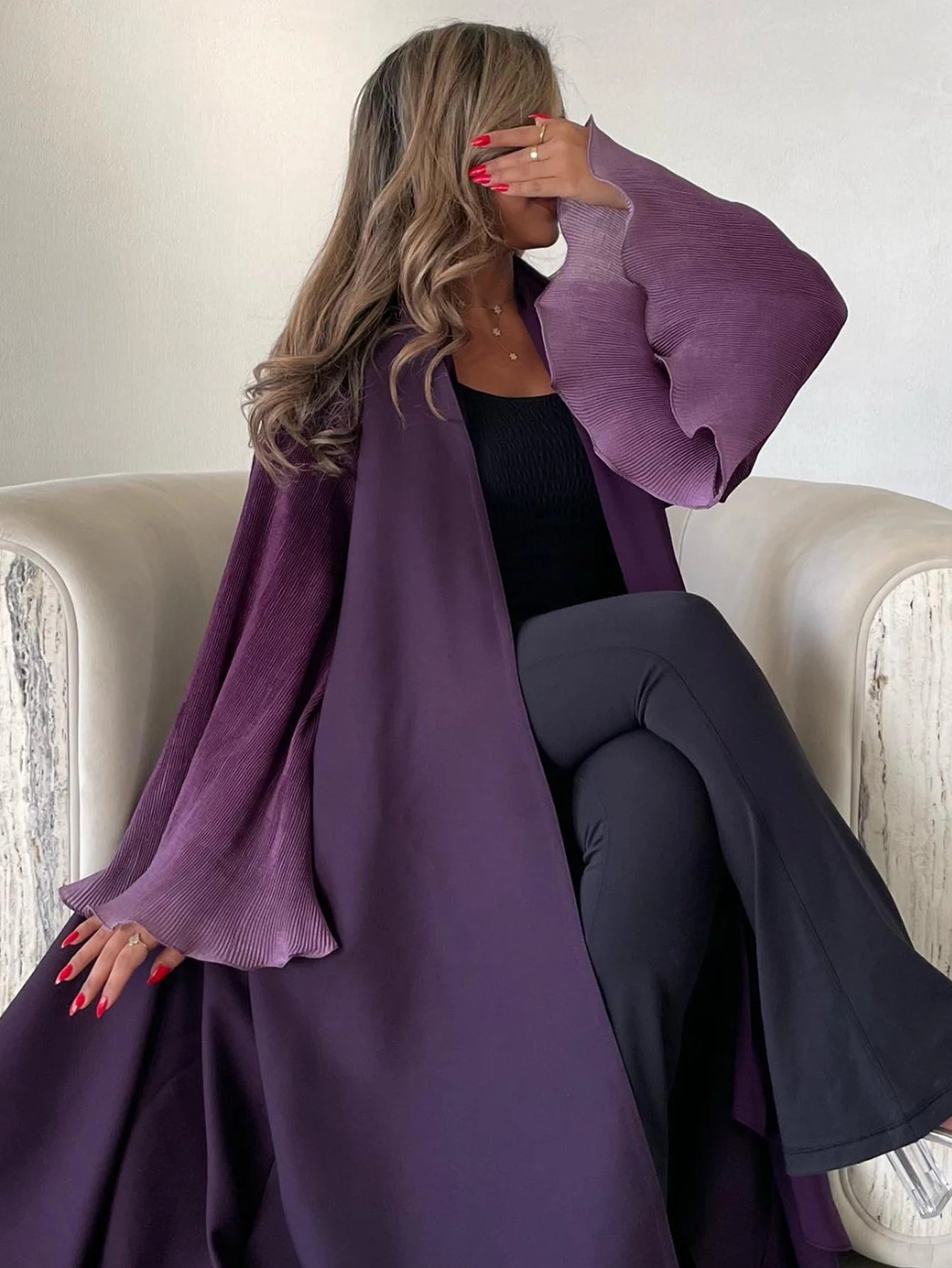 Open Front Abaya Flare Sleeve Casual Kaftans Maxi dress