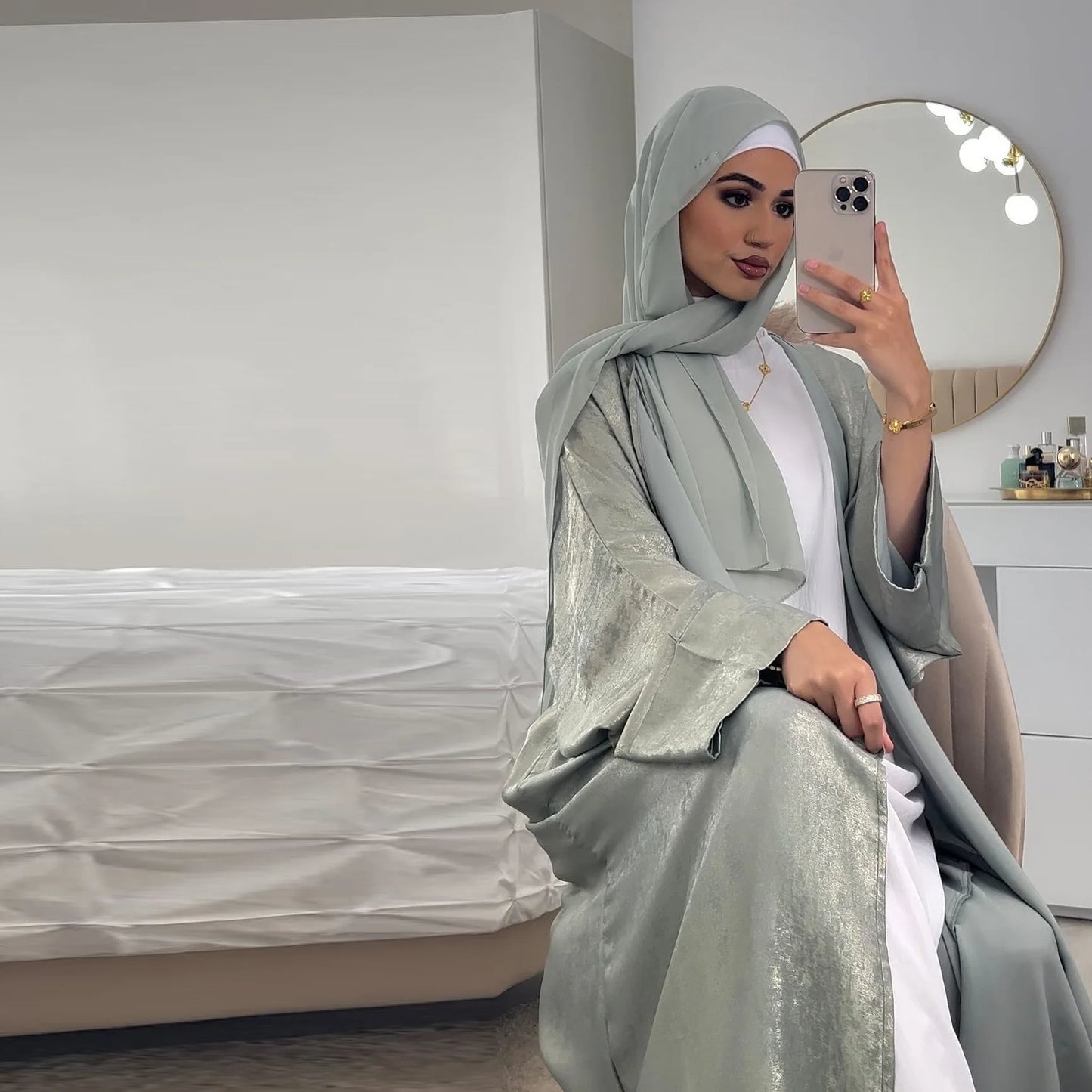 Shiny Party Abaya Batwing Satin Open Kimono Luxury Abayas Kaftan