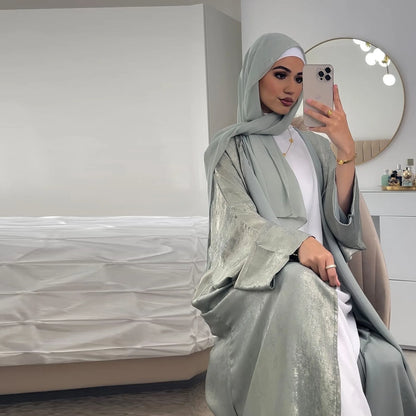 Shiny Party Abaya Batwing Satin Open Kimono Luxury Abayas Kaftan