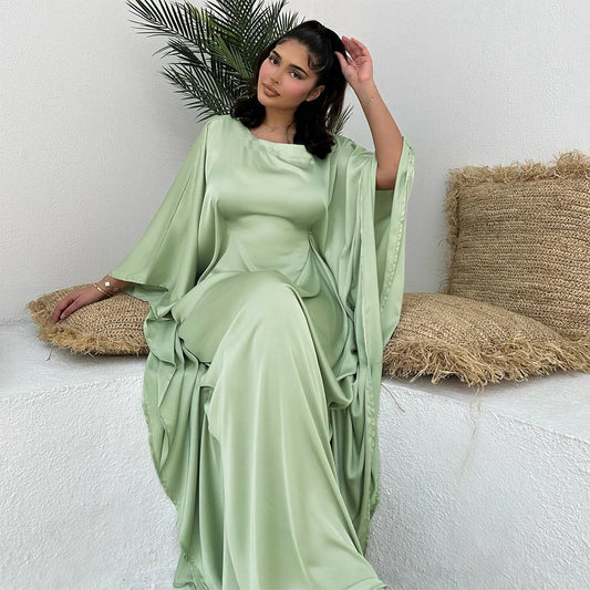 Batwing Sleeve Satin Abaya – Timeless and Luxurious Design