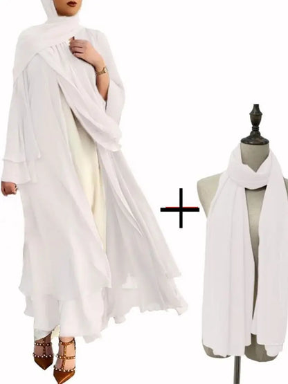Chiffon Abaya Kimono Cardigan Abayas Casual female With Belt F2664