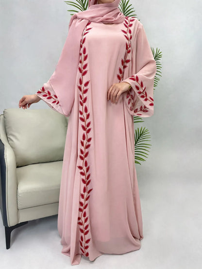 Abaya Embroidery with Scarf 2 Piece Set Long Abayas Kaftan Headscarf Gorgeous