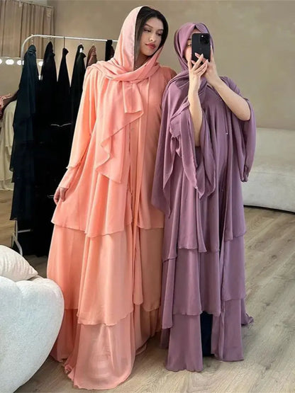 Summer Open Chiffon Kimono Abaya Luxury Set