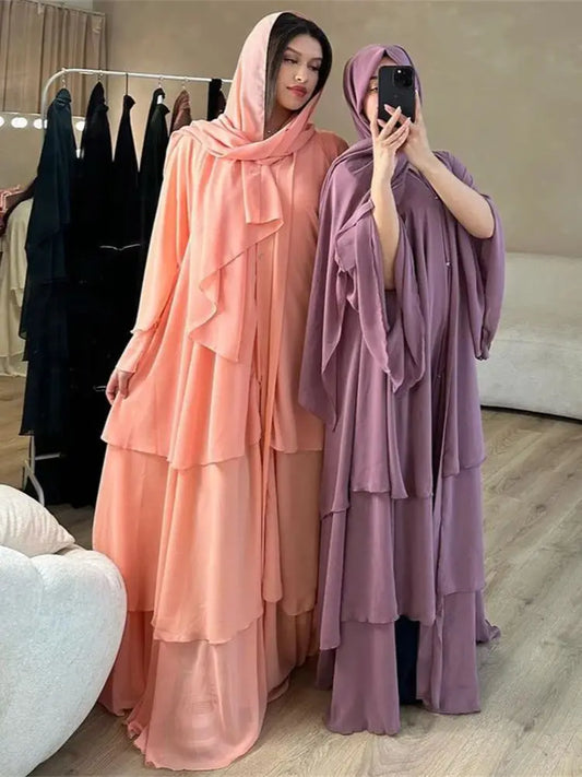 Summer Open Chiffon Kimono Abaya Luxury Set
