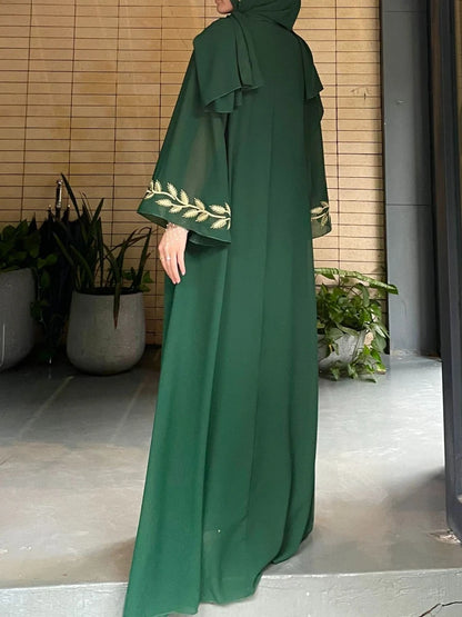 Abaya Embroidery with Scarf 2 Piece Set Long Abayas Kaftan Headscarf Gorgeous