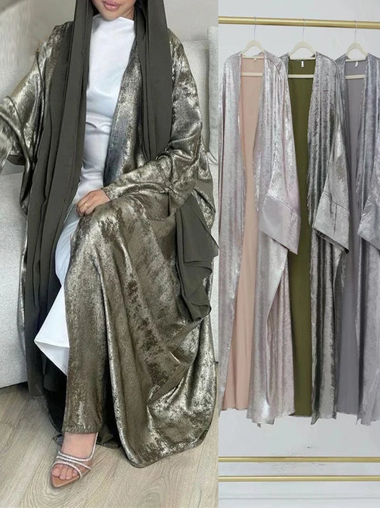 Shiny Batwing Satin Open Kimono Abaya Luxury Abayas Kaftan