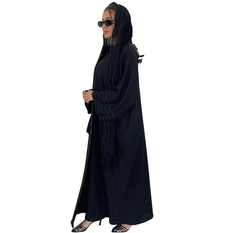 Abaya Black Gray Open Abayas With Hijab Outfit Kaftan Kebaya Cardigan