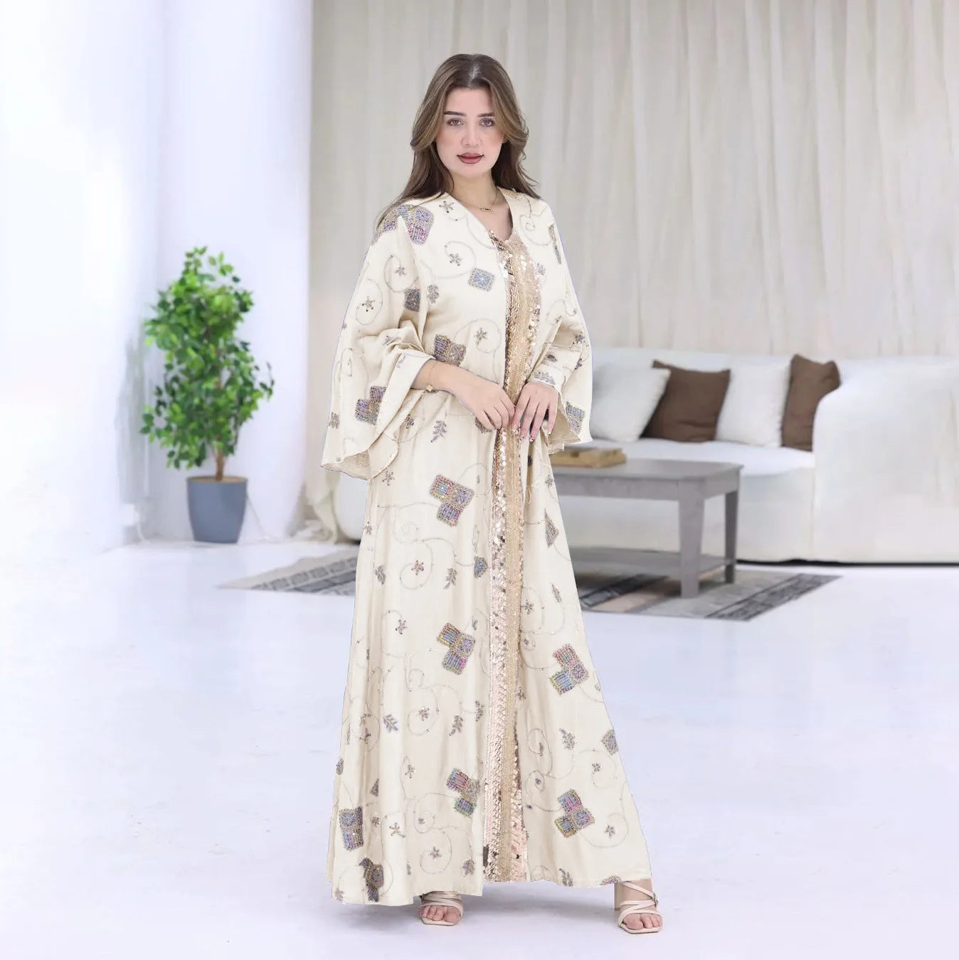 Embroidery Sequins Abaya Maxi Kaftan Party Caftan Party es