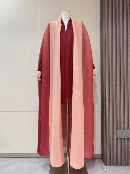 Wrinkled Windbreaker Jacket Bat Sleeve Scarf Collar Gradient Long Retro Coats and Jackets