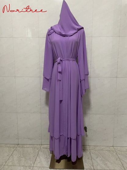 Chiffon Abaya Kimono Cardigan Abayas Casual female With Belt F2664