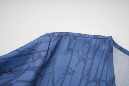Blue Tree Branch Design Open Abaya Long Outer Garment Moroccan ing in Daily Life or