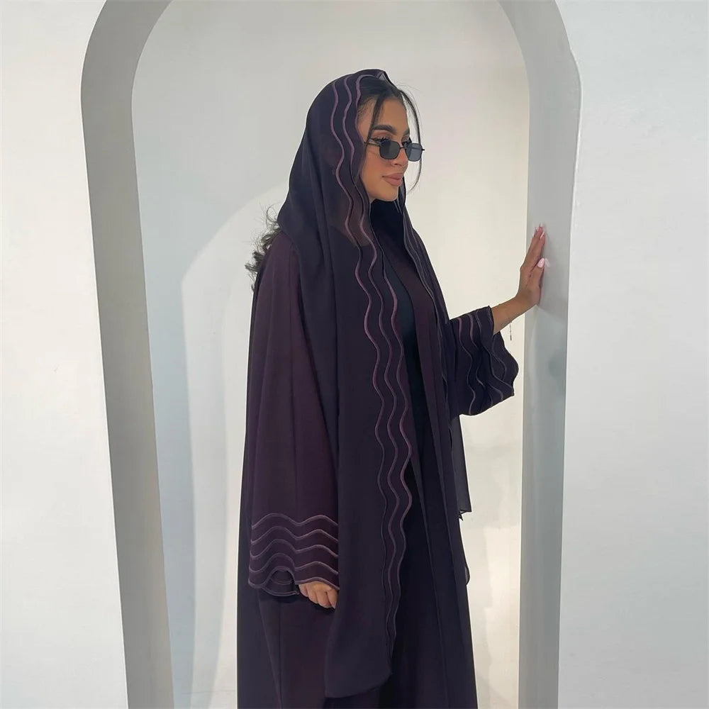 Kimono Open Abaya with Hijib Kebaya Kaftan Arabe