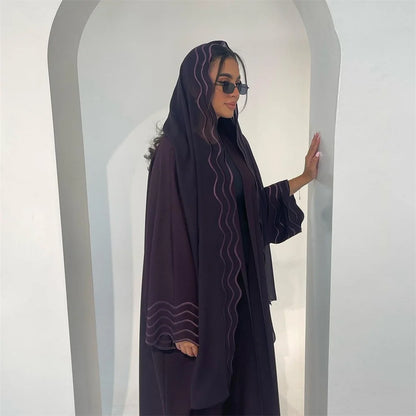 Kimono Open Abaya with Hijib Kebaya Kaftan Arabe